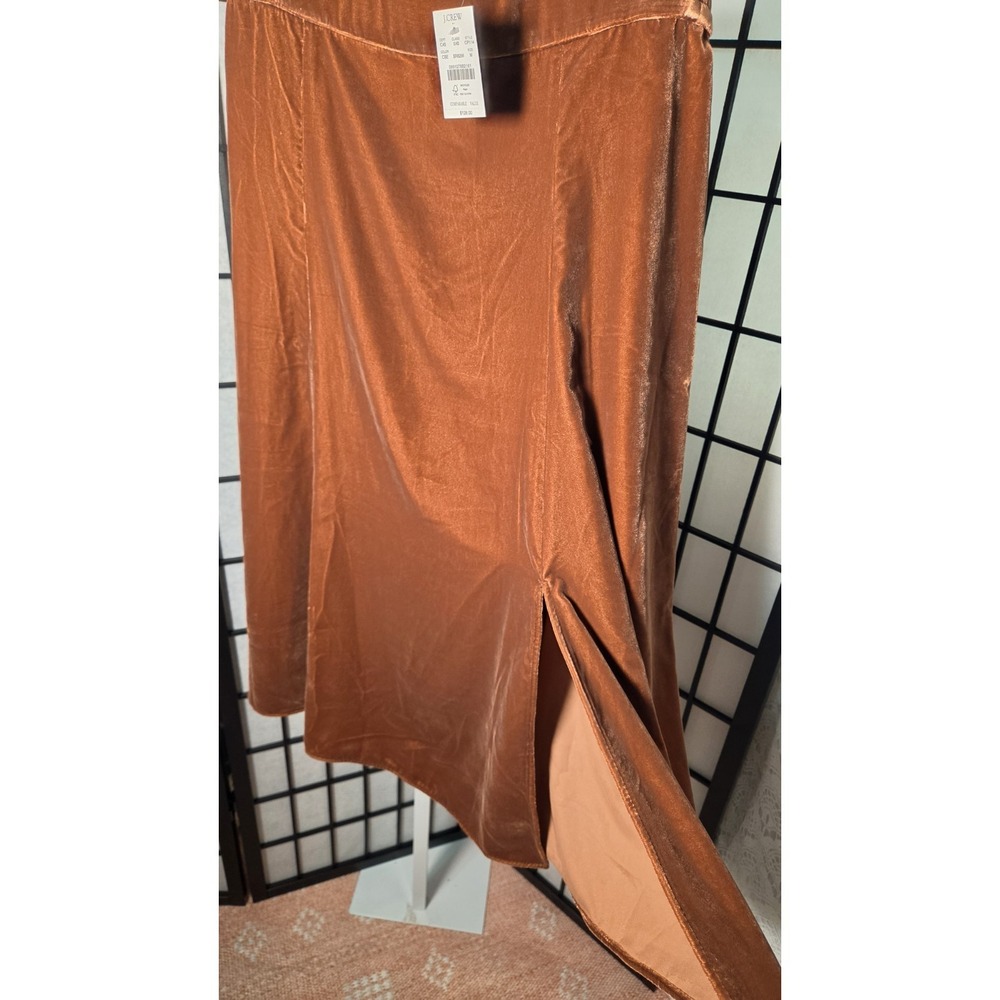 J Crew‎ Velvet Midi Copper Brown Western Boho Minimalist Midi Skirt Size Medium - Picture 5 of 6